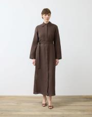 natural keten gömlek elbise acı kahve