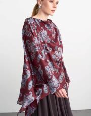 desenli asimetrik gömlek bordo
