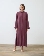 taşlanmış ipek gömlek elbise bordo 4