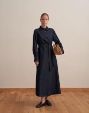 denim gömlek elbise koyu mavi