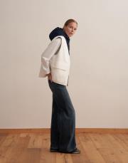 v yaka fermuarlı yelek ekru 2