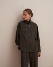 çıtçıt kapamalı ipeksi gömlek haki 3