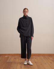 çıtçıt kapamalı ipeksi gömlek lacivert