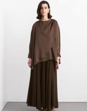 elina ipek asimetrik gömlek kahve