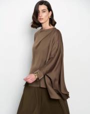 elina ipek asimetrik gömlek kahve 2