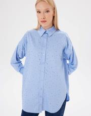 laura serpme taşlı koton gömlek bebe mavi