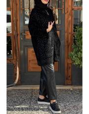 angora taşlı hırka siyah 2