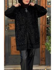 angora taşlı hırka siyah 3