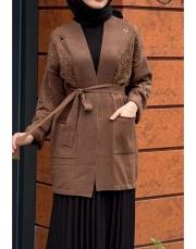 işlemeli hırka kahve 2