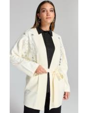 işlemeli hırka ekru