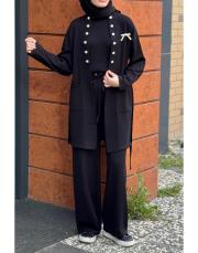 düğmeli triko takım siyah