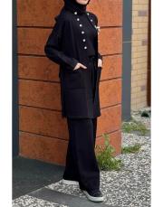 düğmeli triko takım siyah 2