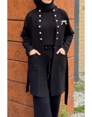 düğmeli triko takım siyah 3