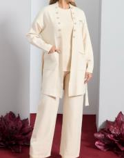 düğmeli triko takım bej