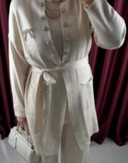 düğmeli triko takım bej 3