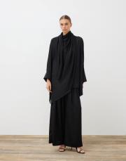 elena saten pantolonlu takım siyah