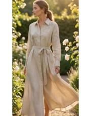 işlemeli keten gömlek elbise taş