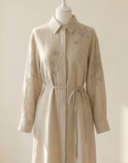 işlemeli keten gömlek elbise taş 2