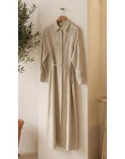 işlemeli keten gömlek elbise taş 3