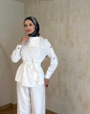 kolları düğmeli poplin gömlek beyaz