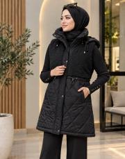 pelüş detaylı şişme yelek siyah