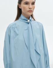 inci detaylı fularlı gömlek mavi