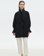 inci detaylı fularlı gömlek siyah