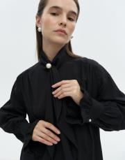 inci detaylı fularlı gömlek siyah 4