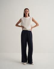 pervaz detaylı palazlı pantolon lacivert