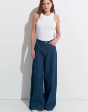 dökümlü bol kot pantolon koyu mavi 2