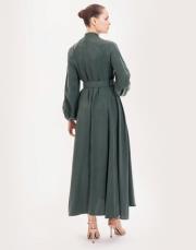 prime taşlanmış ipek brit düğmeli elbise haki 4