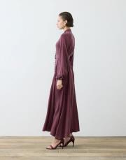 prime taşlanmış ipek brit düğmeli elbise bordo 3