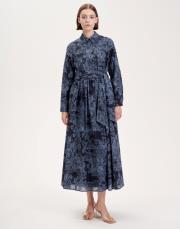 leydi desenli vual elbise indigo mavi