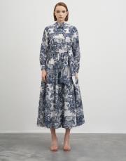 leydi desenli vual elbise lacivert