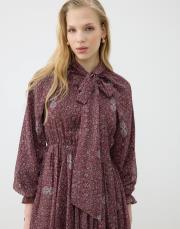 spring desenli şifon katlı elbise bordo 3