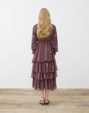 spring desenli şifon katlı elbise bordo 4