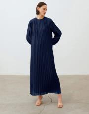 due şifon pliseli elbise lacivert 2