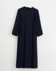 due şifon pliseli elbise lacivert 4